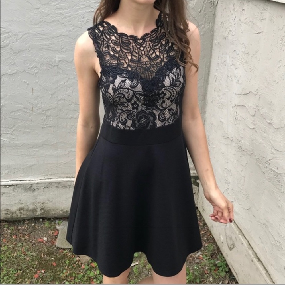 Nude and black lace dress